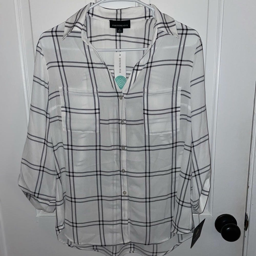 Cute white plaid button down from Stitch Fix. Never worn, still has tags.